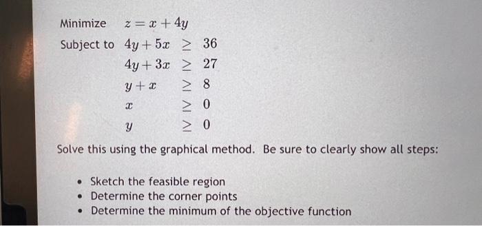 Solved Minimize Z X 4y Subject To