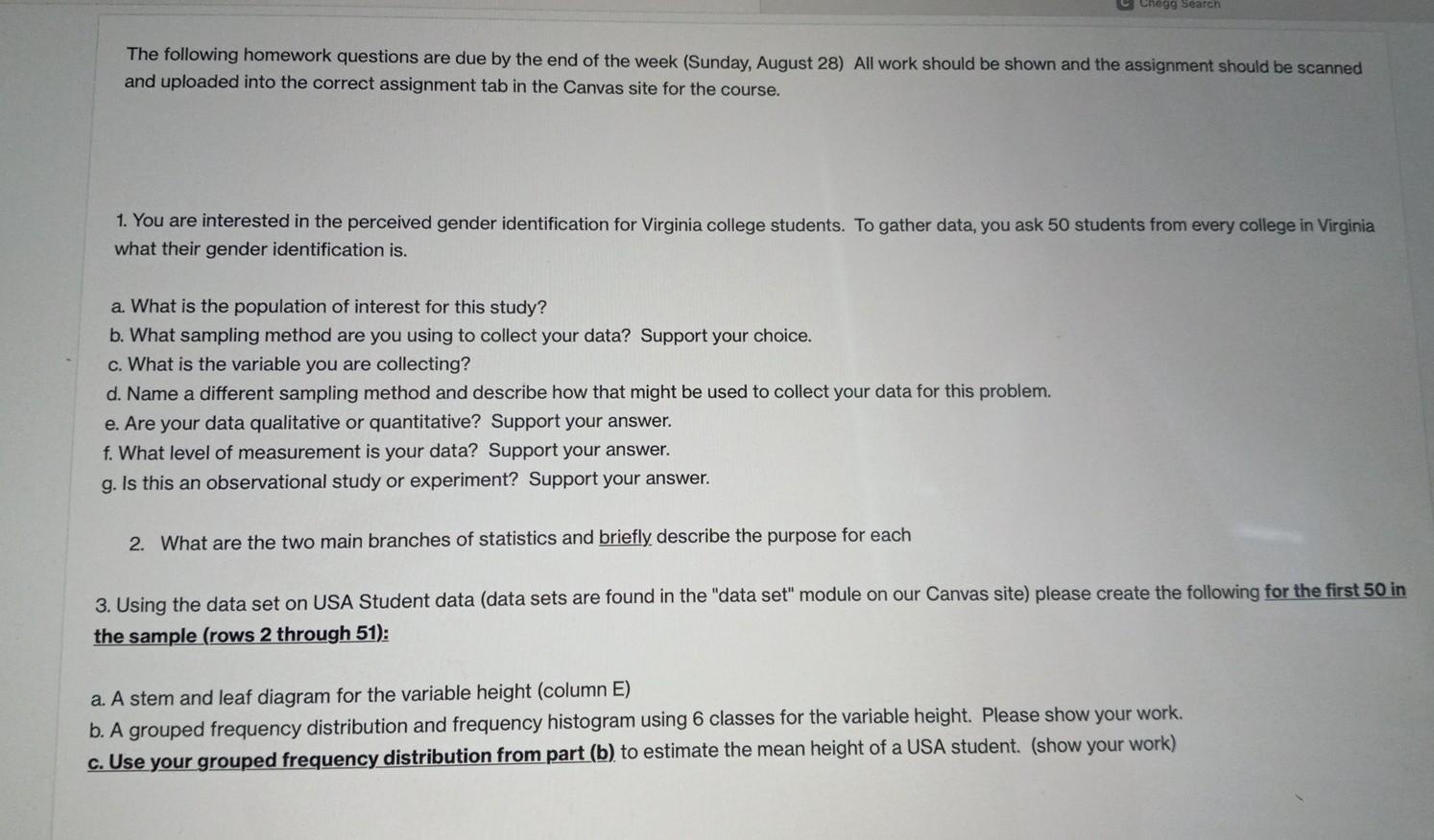 Solved The following homework questions are due by the end | Chegg.com