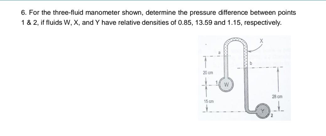 Solved 6. For the three-fluid manometer shown, determine the | Chegg.com