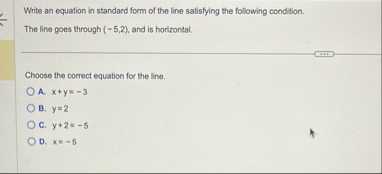 Solved Write an equation in standard form of the line | Chegg.com