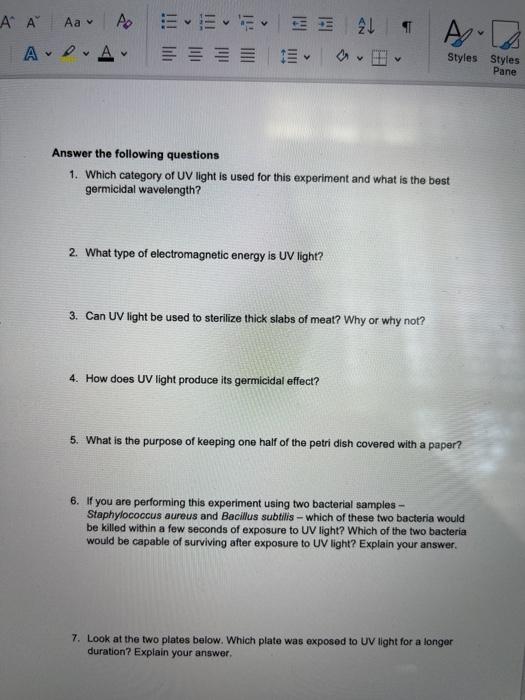 Solved Lab Assignment - Effect of Ultraviolet Light on | Chegg.com