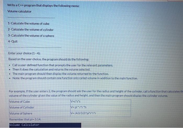 Solved Write a C++ program that displays the following menu: | Chegg.com