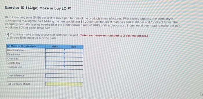 Solved Beto Company Pays $4.50 Per Unit To Buy A Part For | Chegg.com