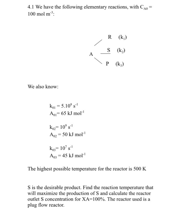 Solved 4.1 We have the following elementary reactions, with | Chegg.com