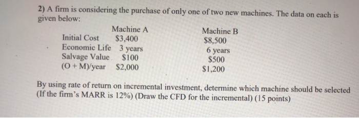 Solved 2) A firm is considering the purchase of only one of | Chegg.com
