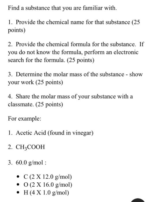 Solved Find A Substance That You Are Familiar With. 1. | Chegg.com