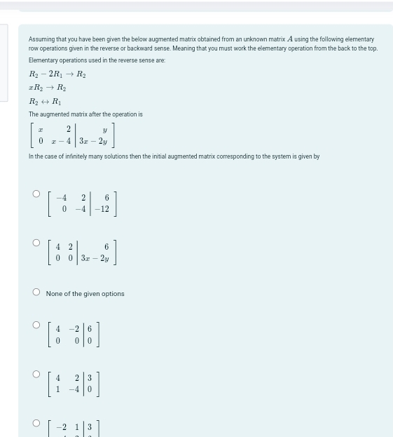 Solved Assuming that you have been given the below augmented | Chegg.com