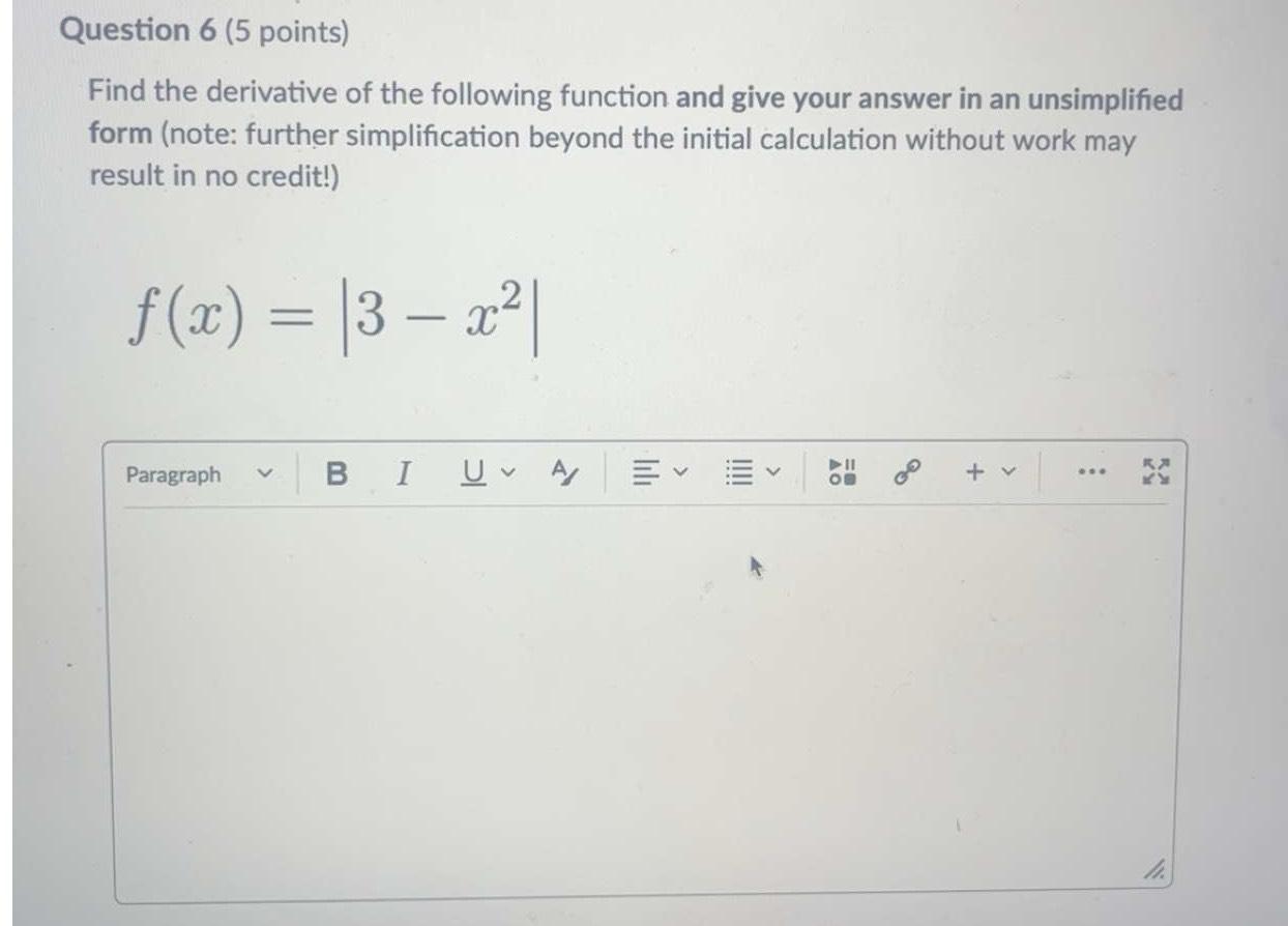 Solved Question 6 ( 5 ﻿points)Find The Derivative Of The | Chegg.com