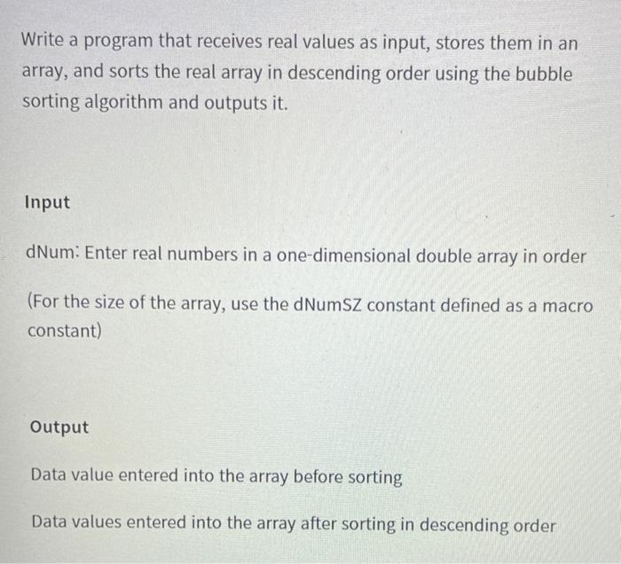 Solved Write a program that receives real values as input, | Chegg.com