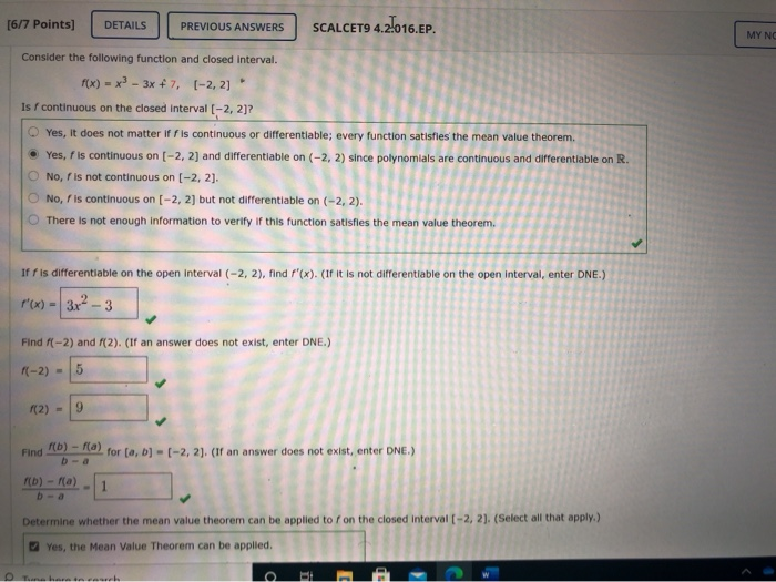 Solved [6/7 Points] DETAILS PREVIOUS ANSWERS SCALCET9 | Chegg.com