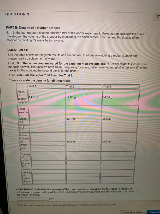 PART B Density of a Rubber Stopper 4. in the lab,