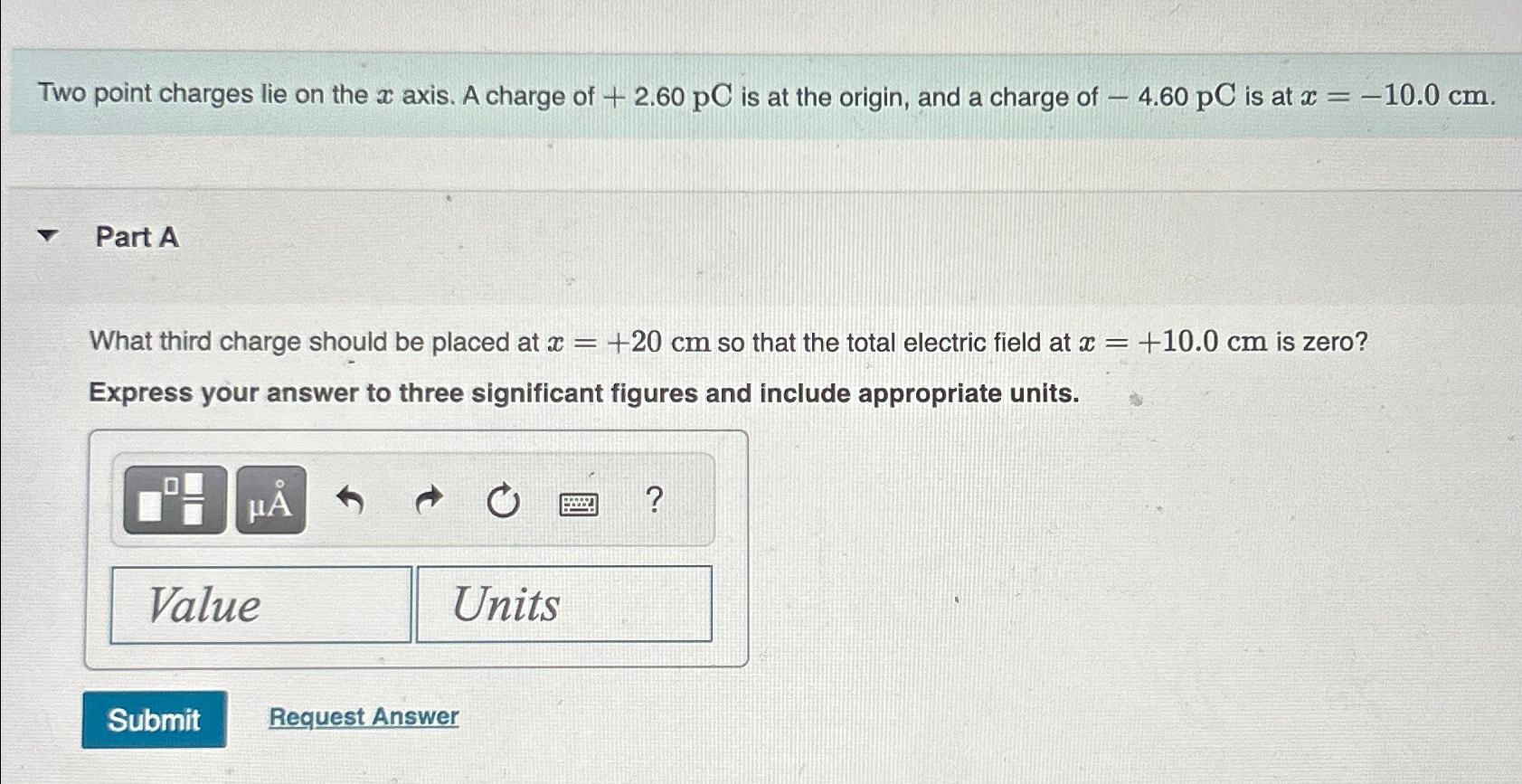Solved Two point charges lie on the x ﻿axis. A charge of | Chegg.com