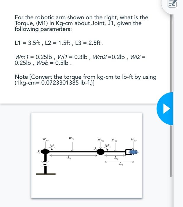 Solved For the robotic arm shown on the right, what is the | Chegg.com