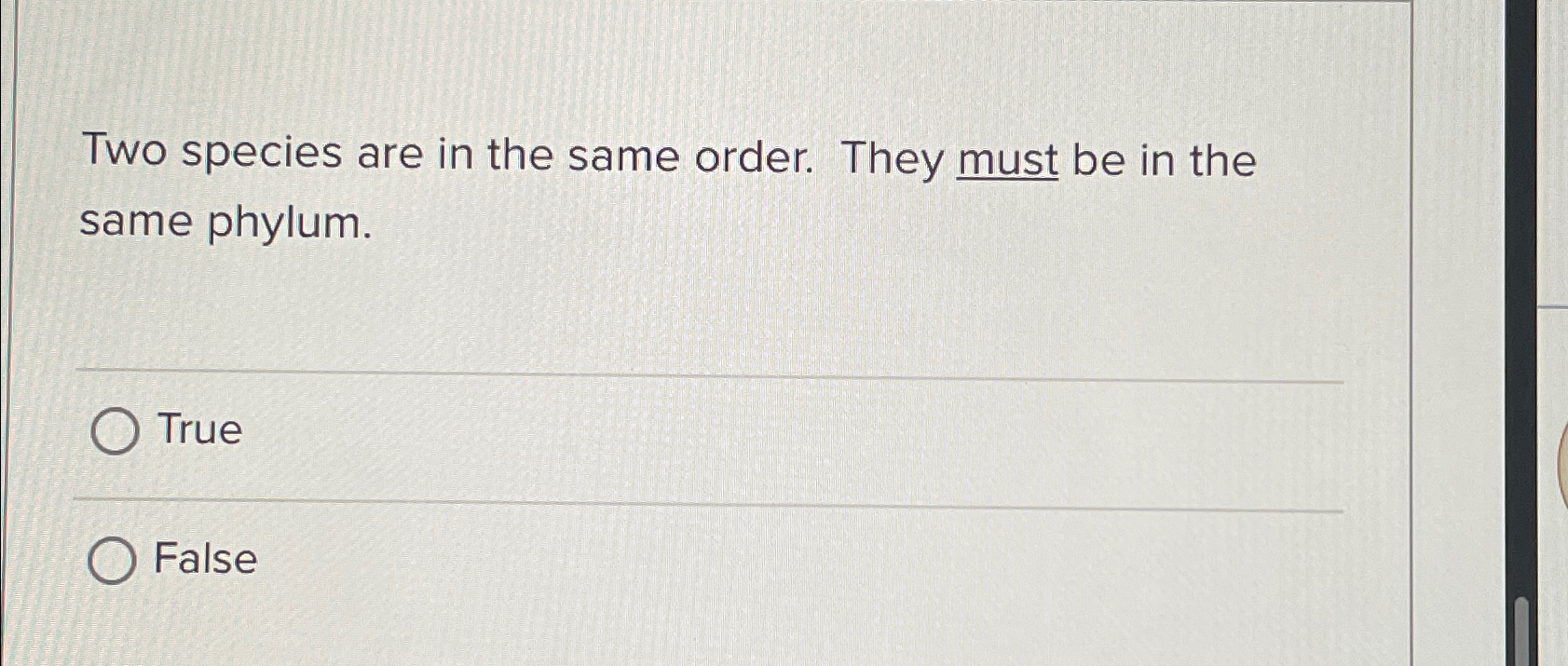 Solved Two species are in the same order. They must be in | Chegg.com