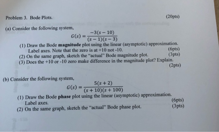 Solved Problem 3. Bode Plots. (20pts) (a) Consider the | Chegg.com