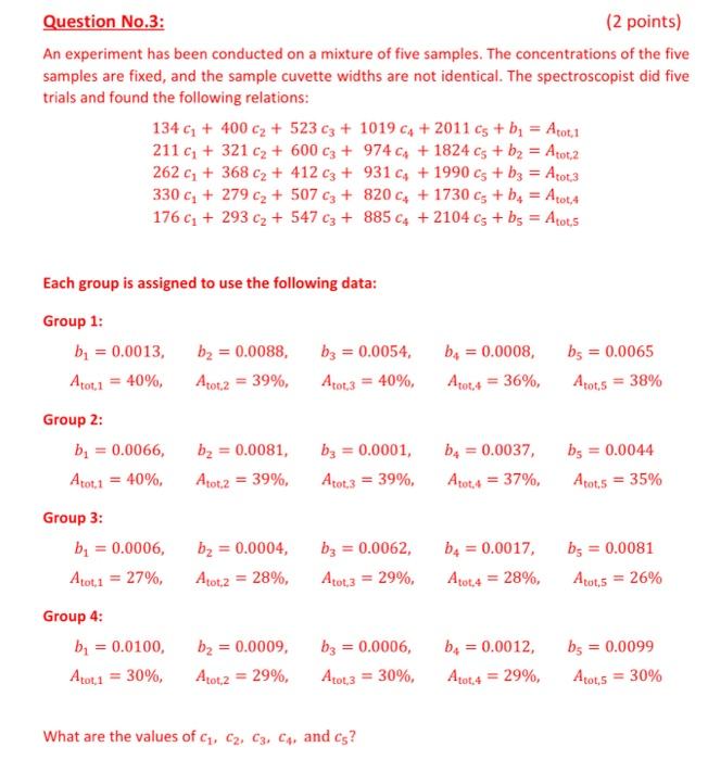 Solved An experiment has been conducted on a mixture of five | Chegg.com