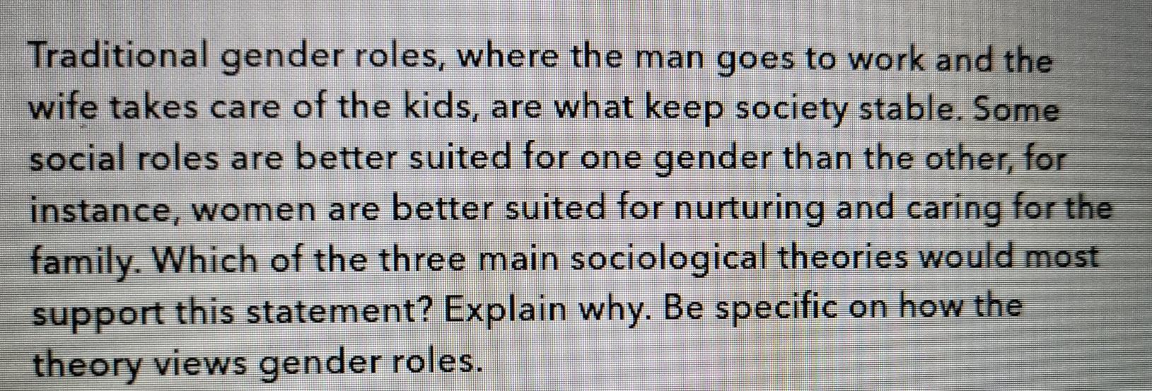 traditional gender roles in society