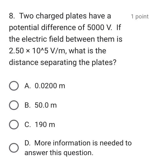 Solved 8. Two charged plates have a potential difference of | Chegg.com