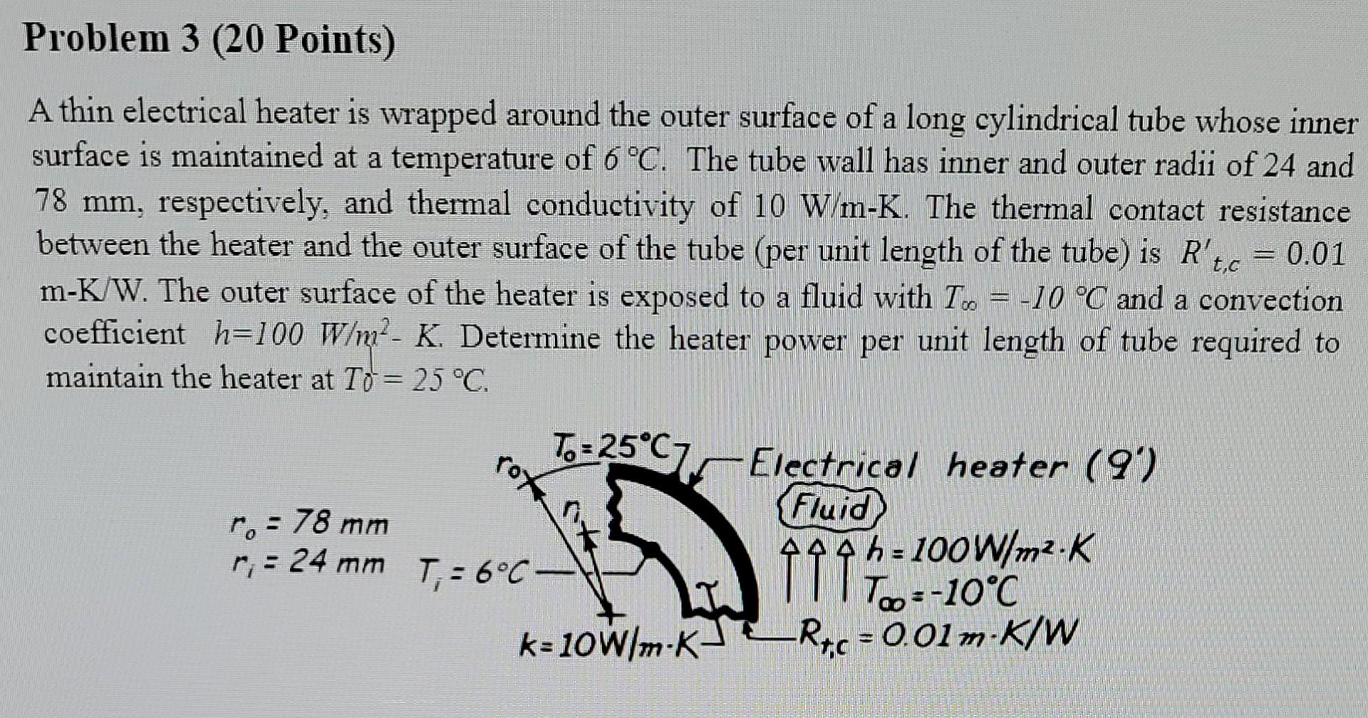 Solved A thin electrical heater is wrapped around the outer | Chegg.com