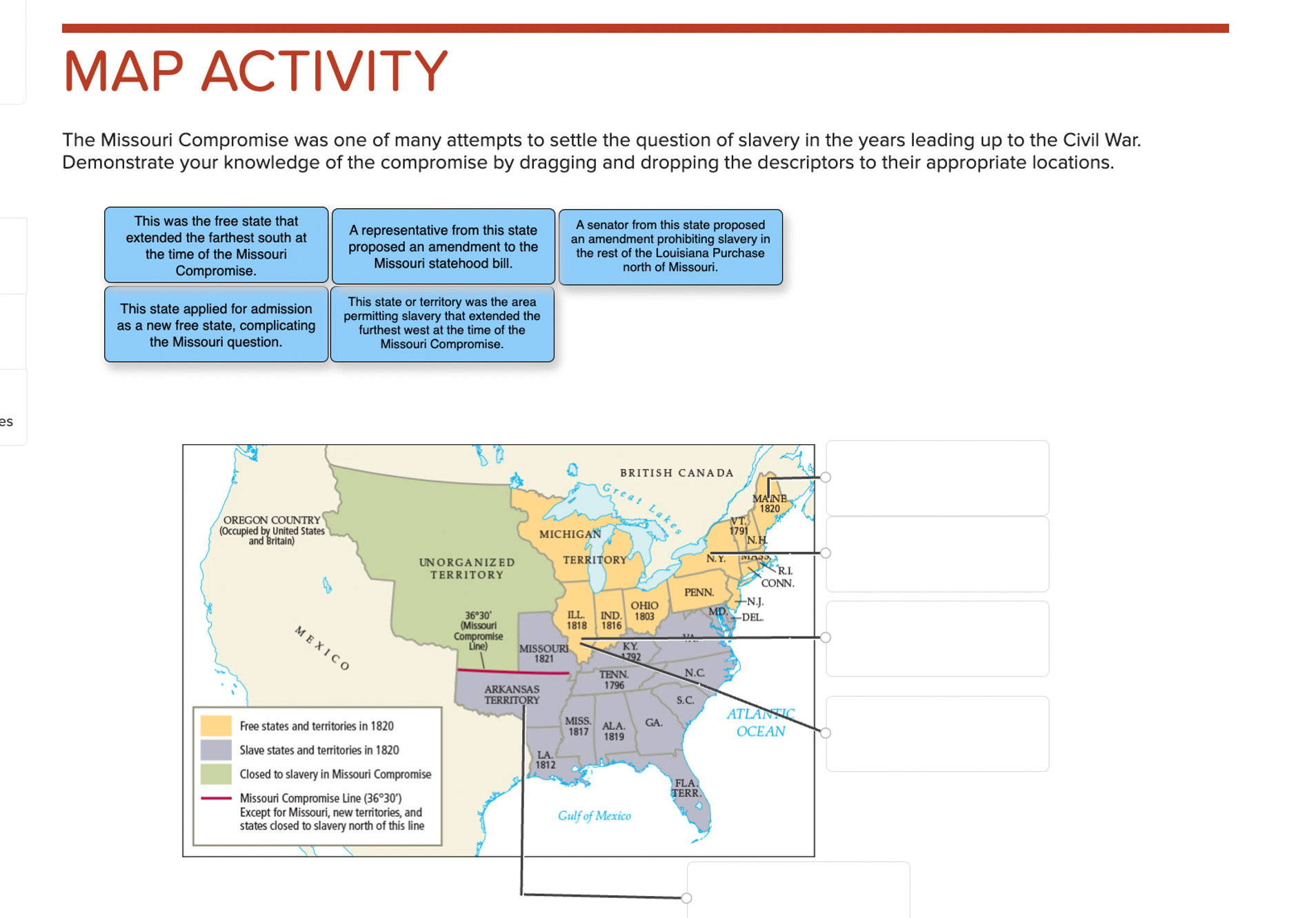 MAP ACTIVITYThe Missouri Compromise was one of many | Chegg.com