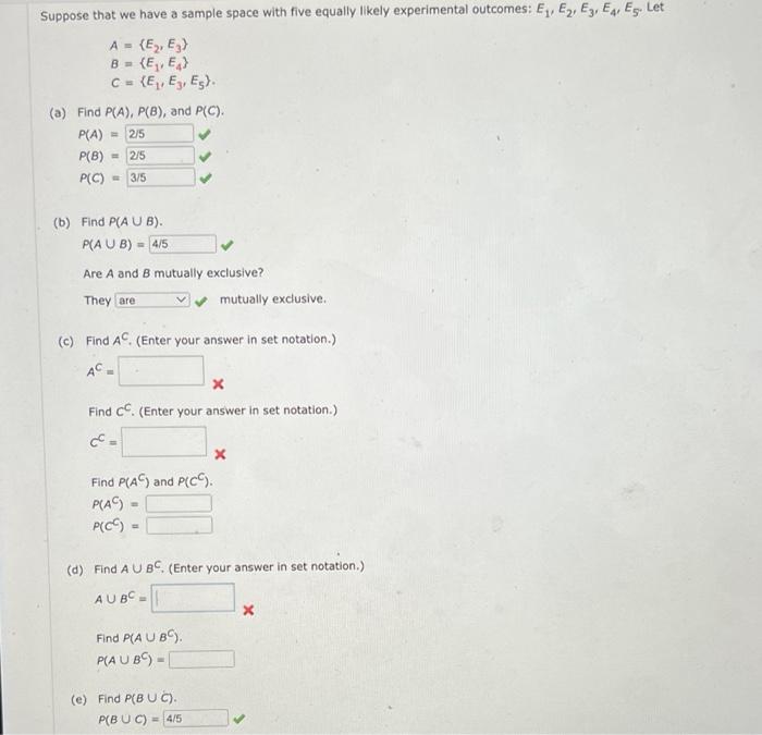 Solved Suppose That We Have A Sample Space With Five Equally | Chegg.com