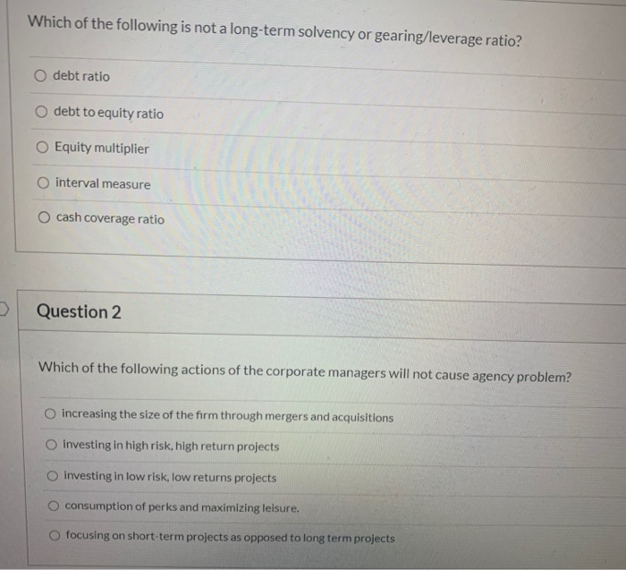 Which Of The Following Is Not A Solvency Ratio Solved Which of the following is not a long-term solvency or | Chegg.com