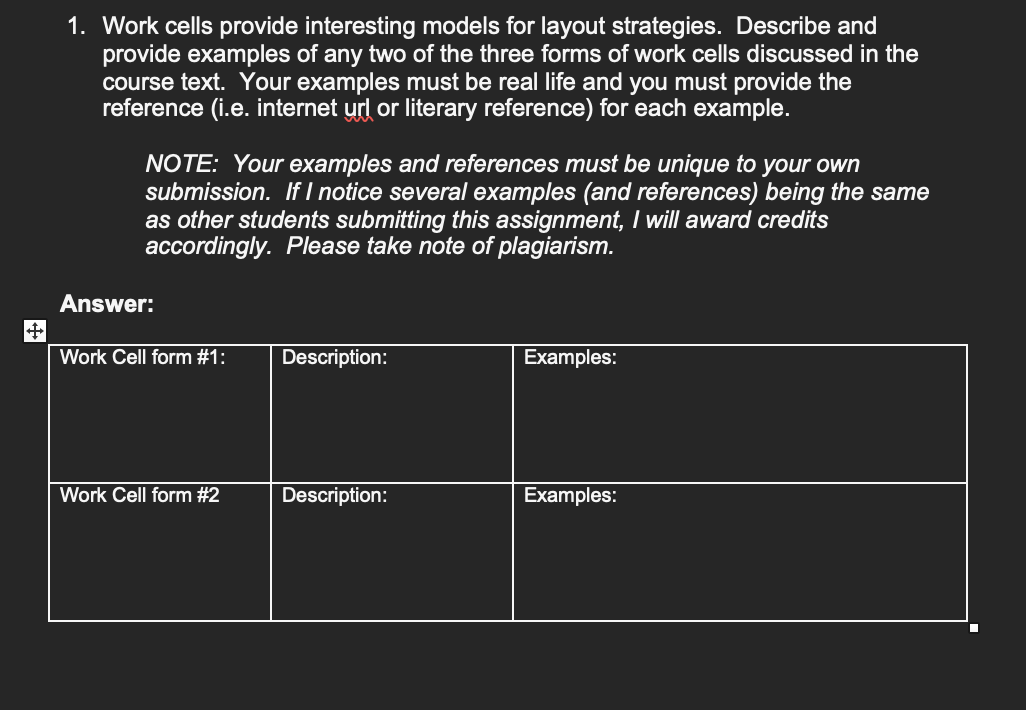 Work Cell Examples Solved Work cells provide interesting models for layout | Chegg.com
