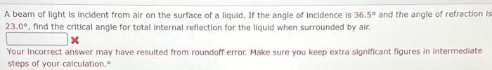 Solved A beam of light is incident from air on the surface | Chegg.com