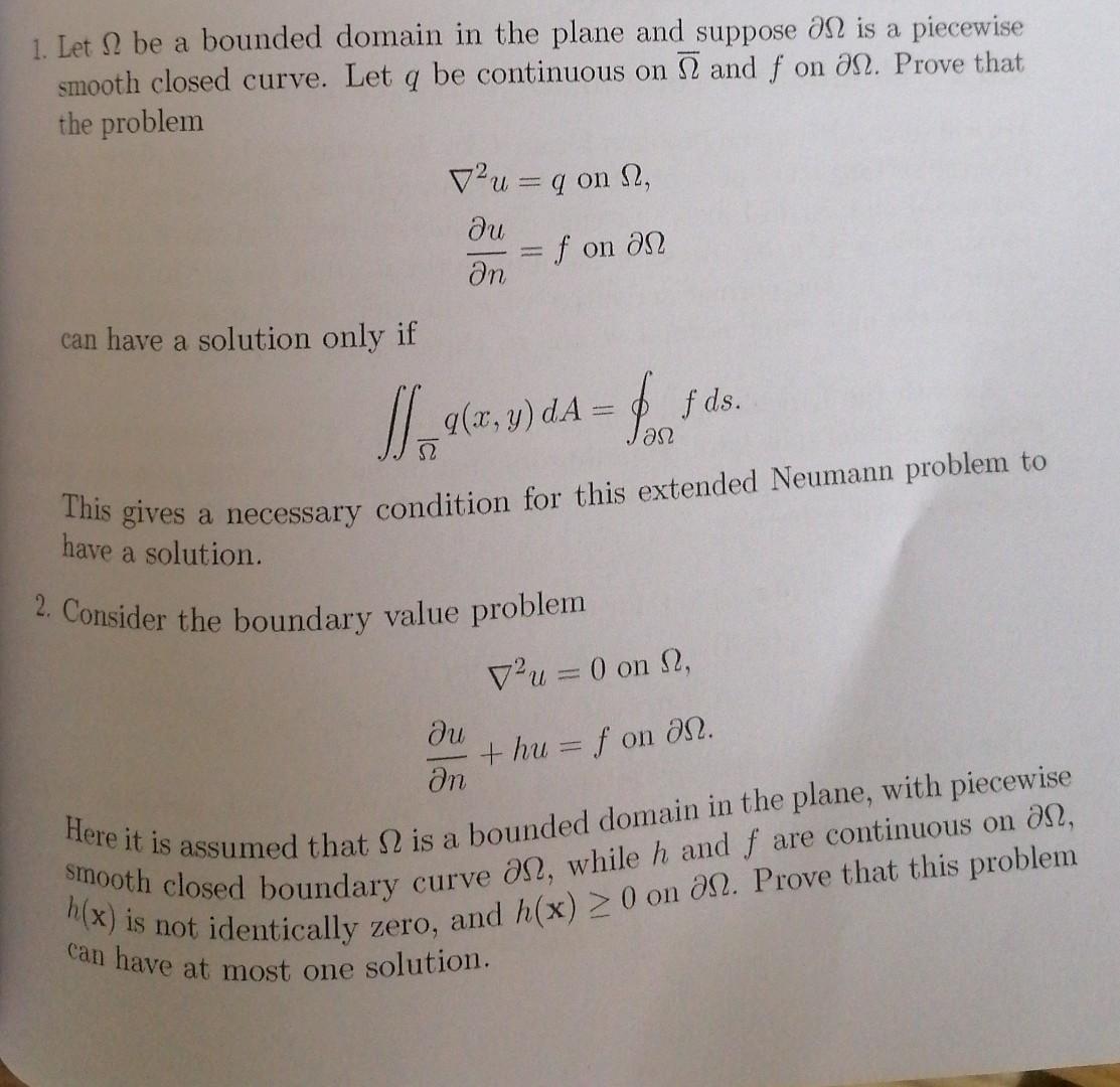 1. Let Ω be a bounded domain in the plane and suppose | Chegg.com