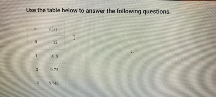 Solved Use the table below to answer the following | Chegg.com
