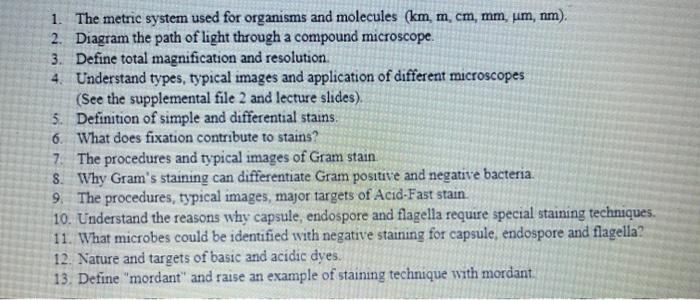 Solved 1 The Metric System Used For Organisms And Molecules Chegg Com