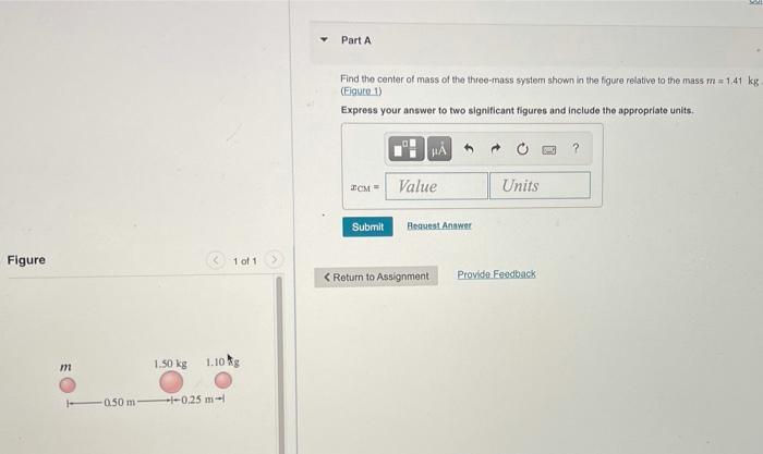Solved Part A Find the center of mass of the three-mass | Chegg.com