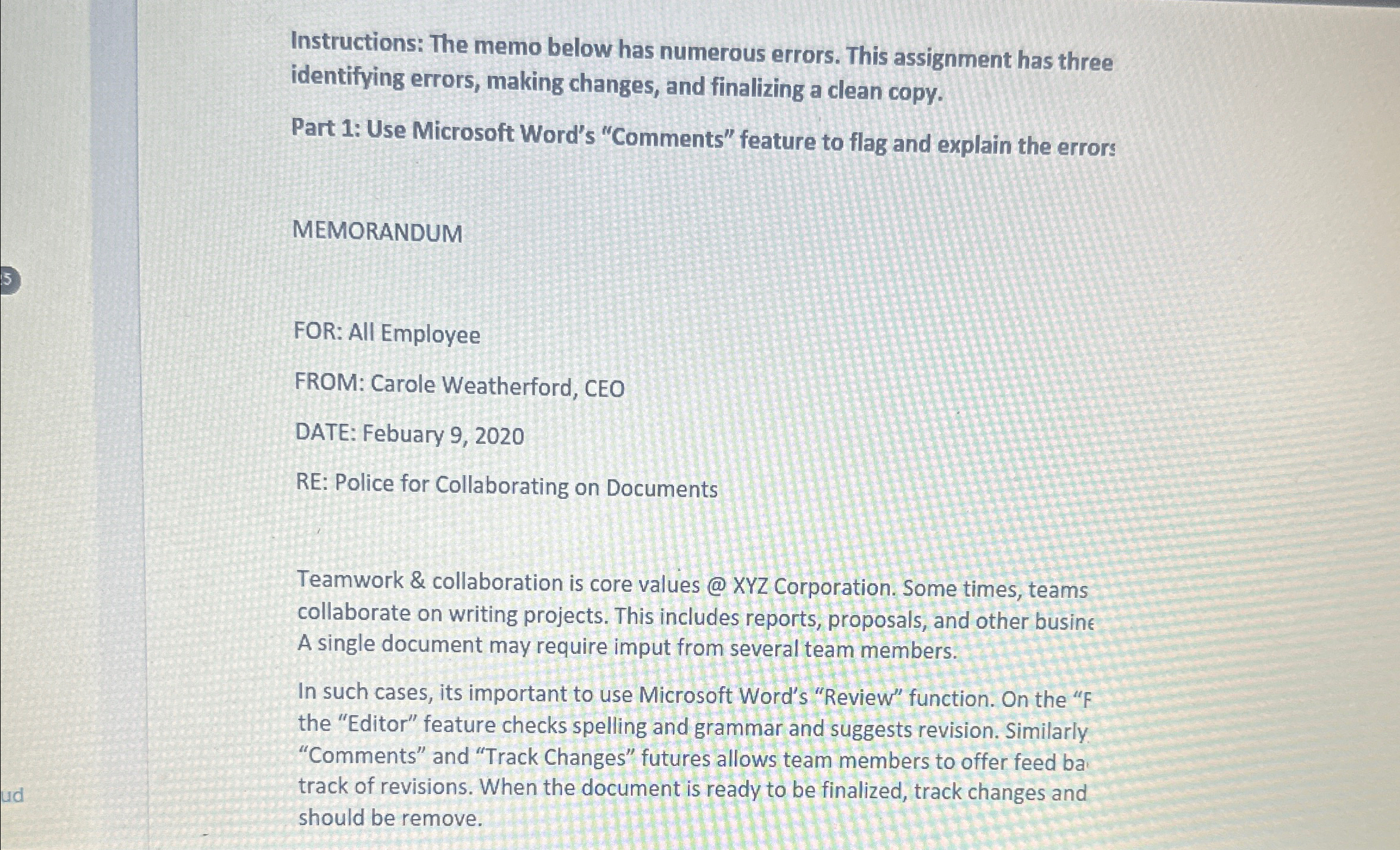Solved Instructions: The memo below has numerous errors. | Chegg.com