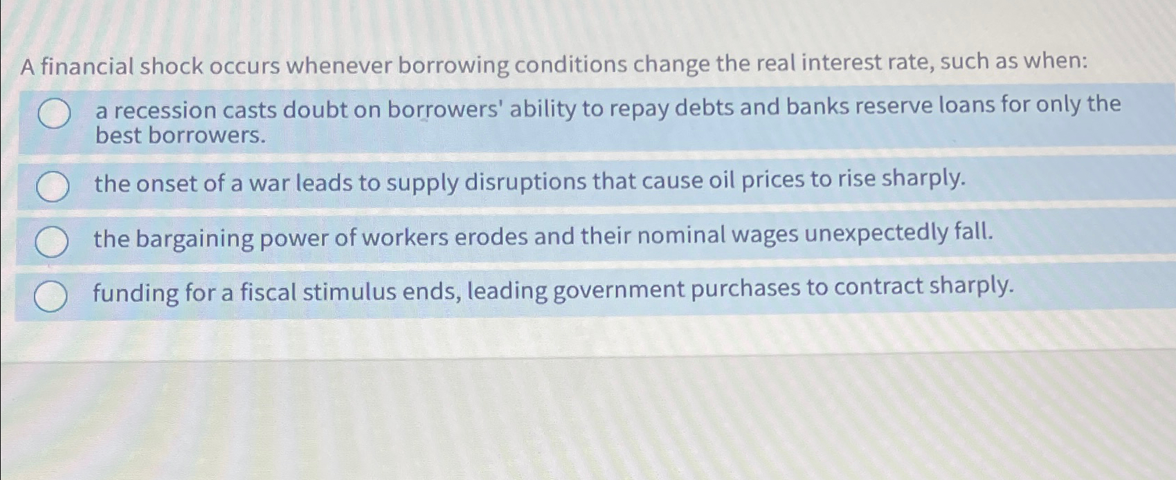 Solved A financial shock occurs whenever borrowing | Chegg.com