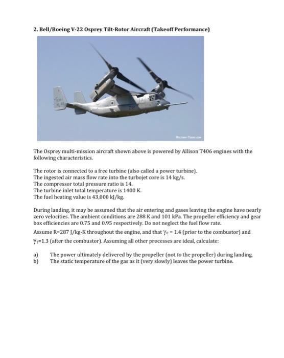 Solved 2. Bell/Boeing V-22 Osprey Tilt-Rotor Aircraft | Chegg.com