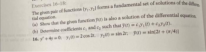 Solved Exercises 16-18: The given pair of functions {y1,y2} | Chegg.com