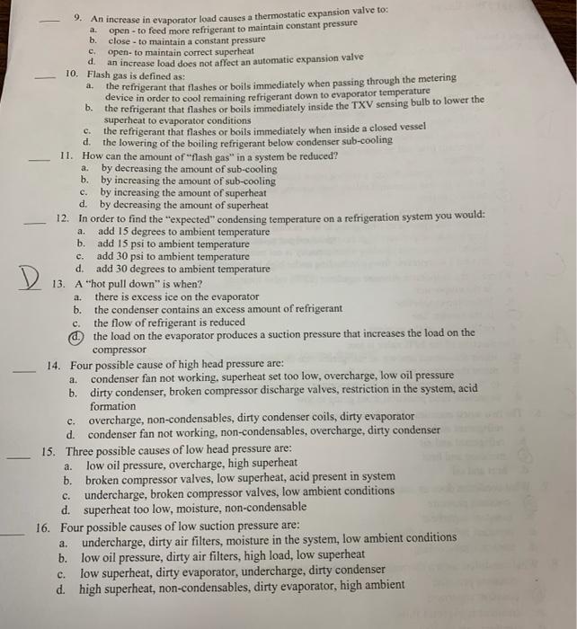 Solved a a. c. a. c. D 9. An increase in evaporator load