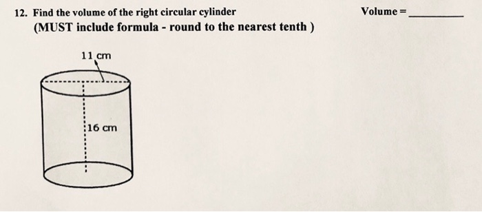 Rounded Volume Solved Volume = 12. Find the volume of the right circular | Chegg.com