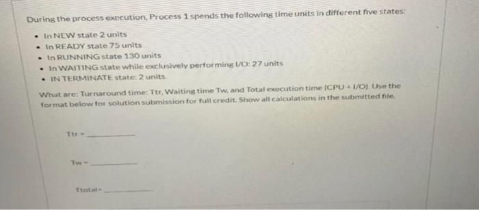 Solved During the process execution, Process 1 spends the | Chegg.com
