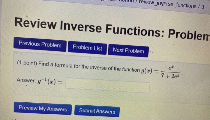 Solved Review Inverse Functions Previous Problem Problem | Chegg.com