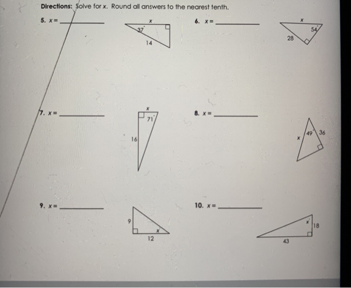 Solved Directions: Solve for x. Round all answers to the | Chegg.com