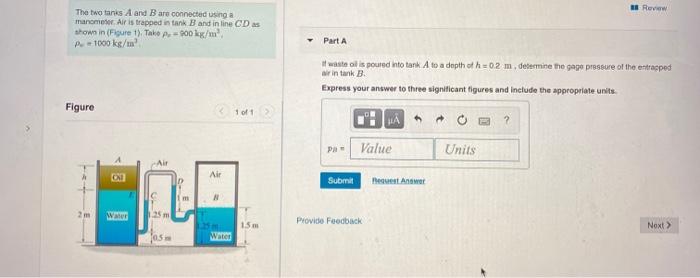 Solved The two tanks A and B are connected using a manometer | Chegg.com