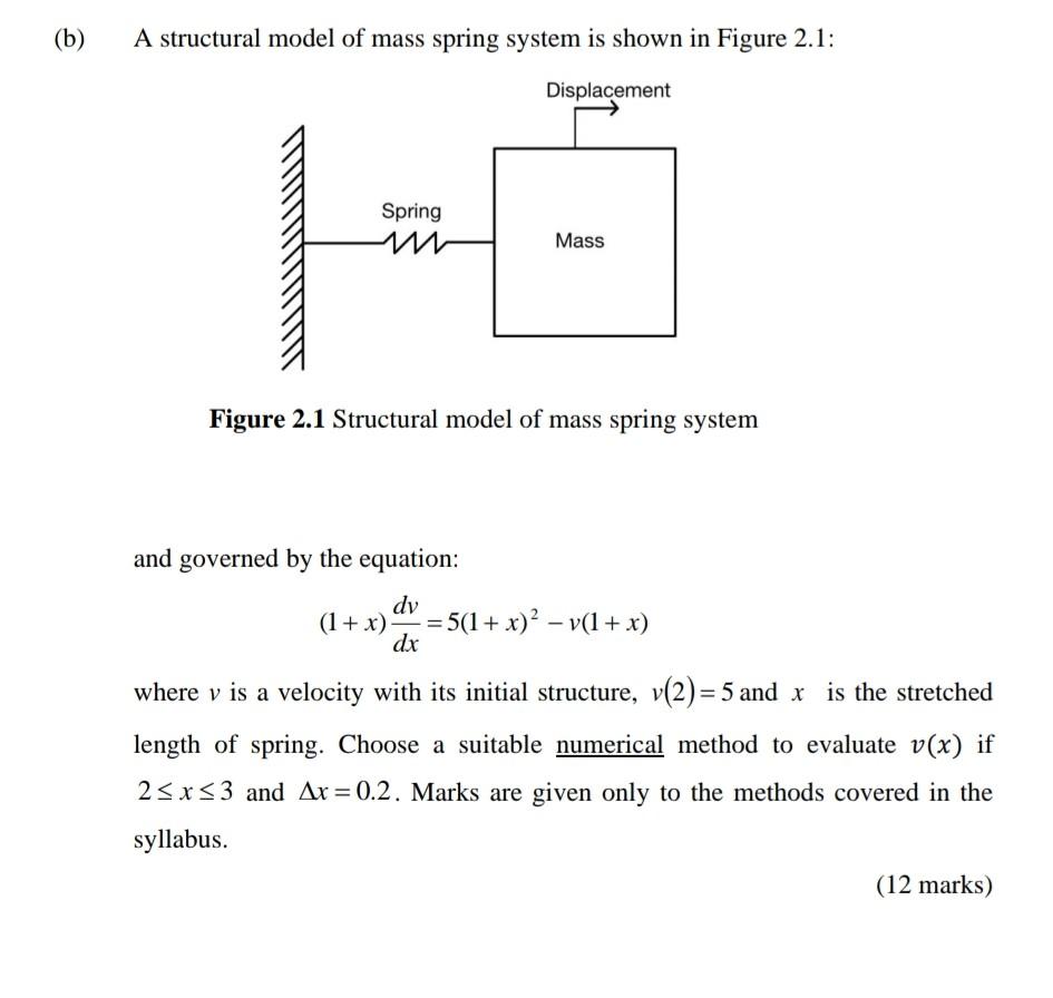 Solved (b ) A structural model of mass spring system is | Chegg.com