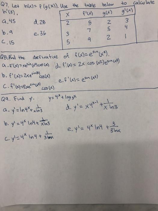 Solved 1 3 Q7 Let Hg F G X Use The Table Below T Chegg Com