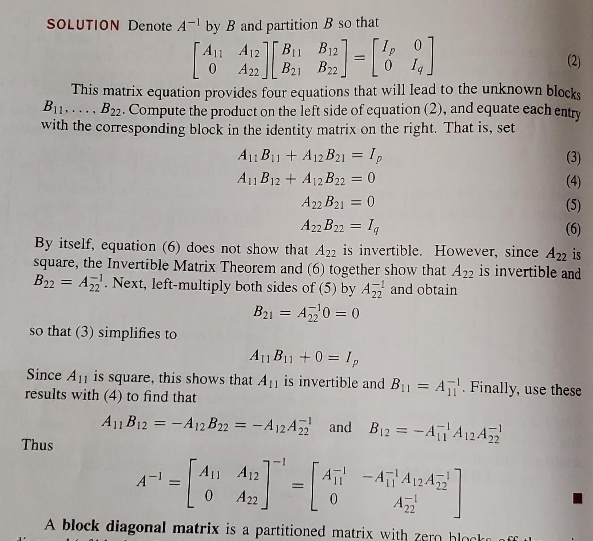 Solved EXAMPLE 5 A matrix of the form A=[A110A12A22] is said