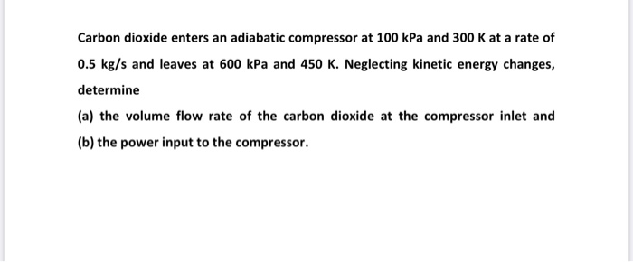 Solved Carbon dioxide enters an adiabatic compressor at 100 | Chegg.com