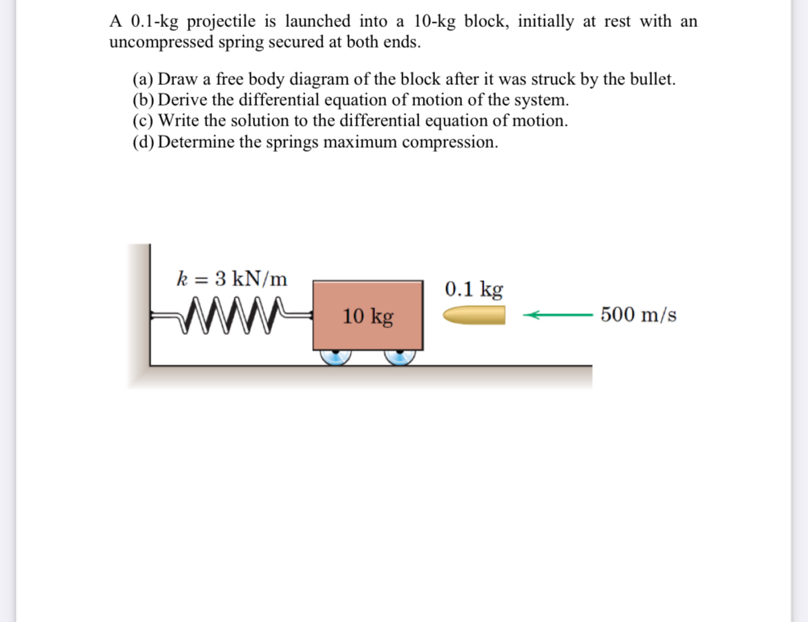 Solved A 0.1-kg ﻿projectile is launched into a 10-kg ﻿block, | Chegg.com