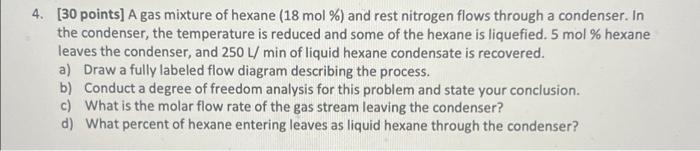 Solved 4. [30 points] A gas mixture of hexane (18 mol %) and | Chegg.com