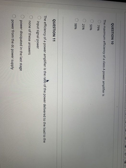 Solved 18 QUESTION 10 The maximum efficiency of a class A