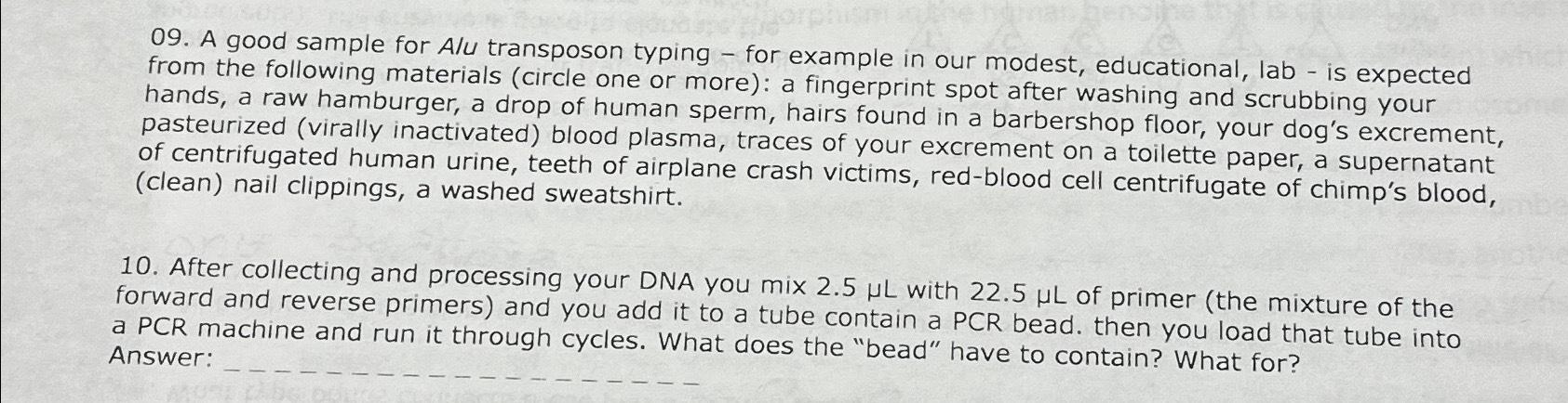 Solved A good sample for Alu transposon typing - ﻿for | Chegg.com